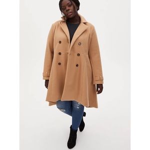 NWOT Torrid Beige Double Breast Hi Low Coat - Sz 1